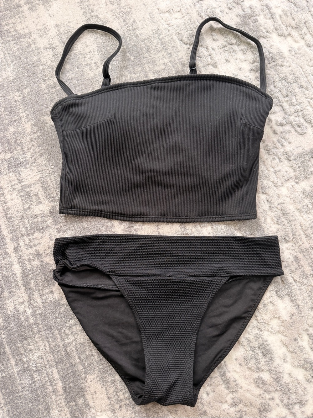 aerie Black Ribbed Tank Bikini Set